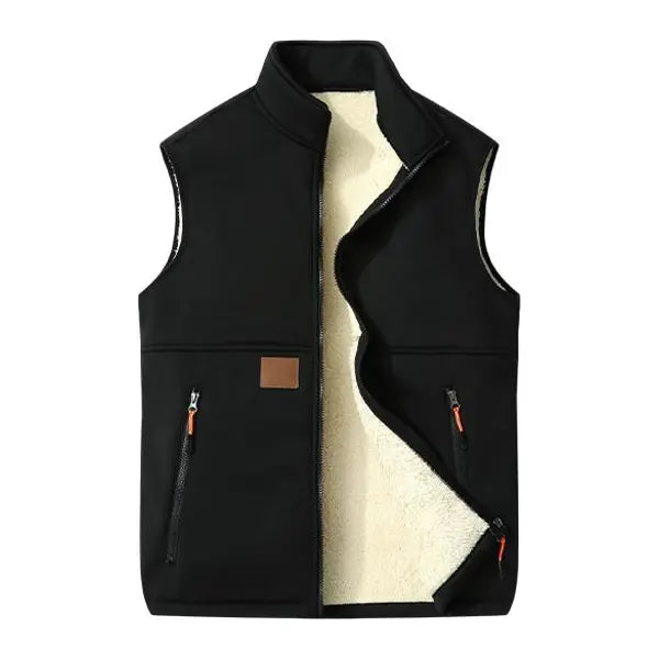 Unisex Fleece-Lined Winter Vest, Full-Zip Stand Collar Gilet with Zip Pockets