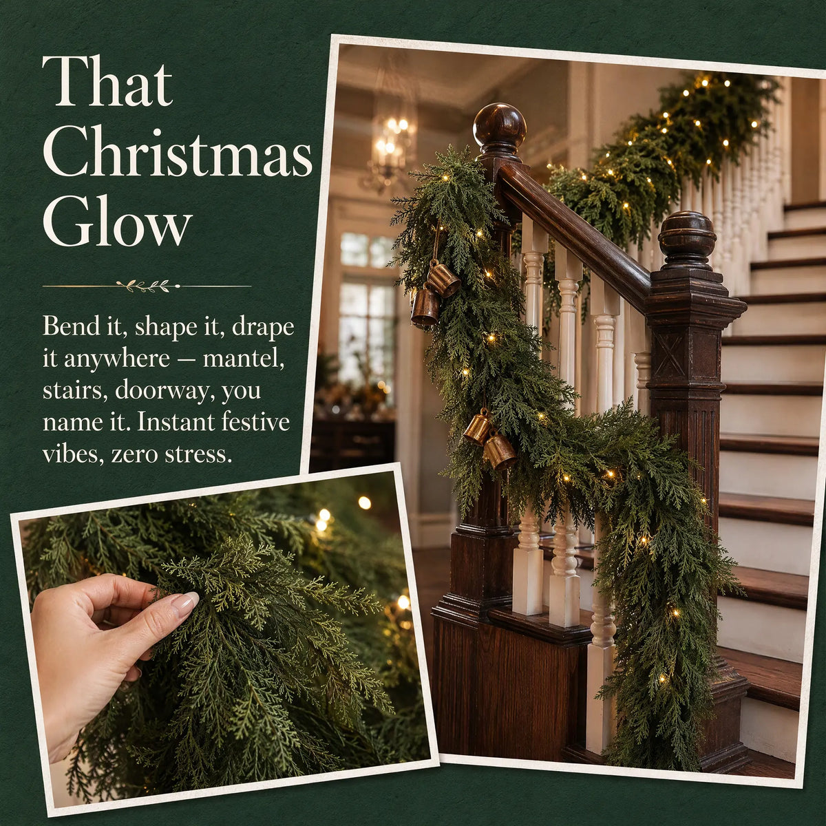 6 FT 2 PCS Artificial Cedar Garlands, Real Touch Winter Cedar Garland