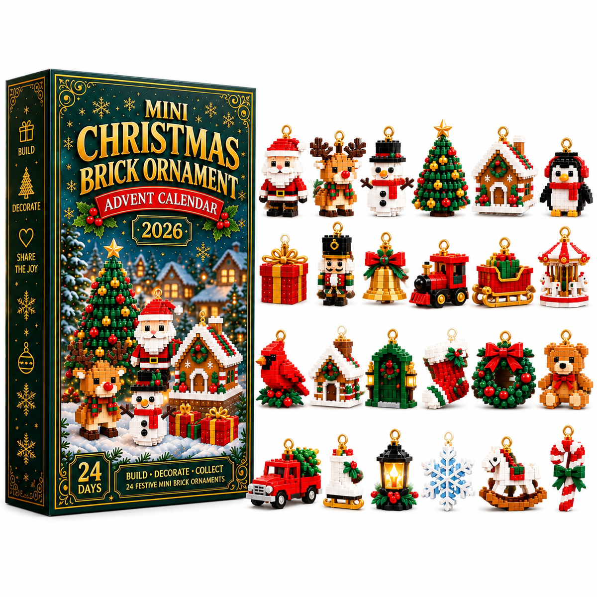 24-day mini Christmas decoration advent calendar with 24 unique festive building sets
