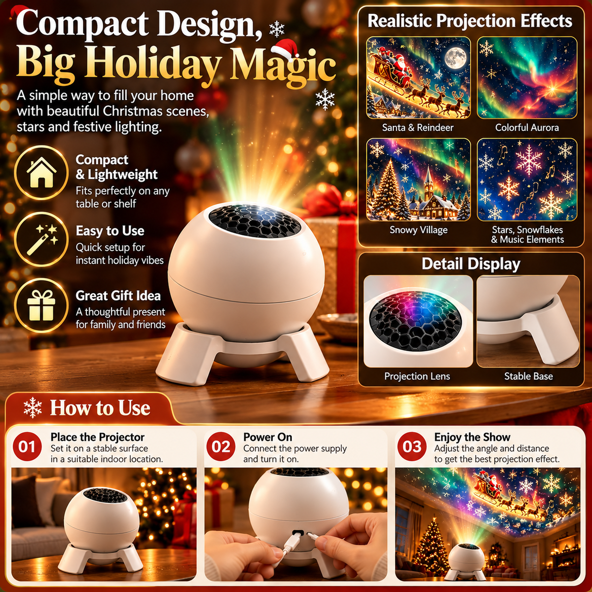 Magical Christmas Scene Projector – Transform Your Room into a Holiday Wonderland