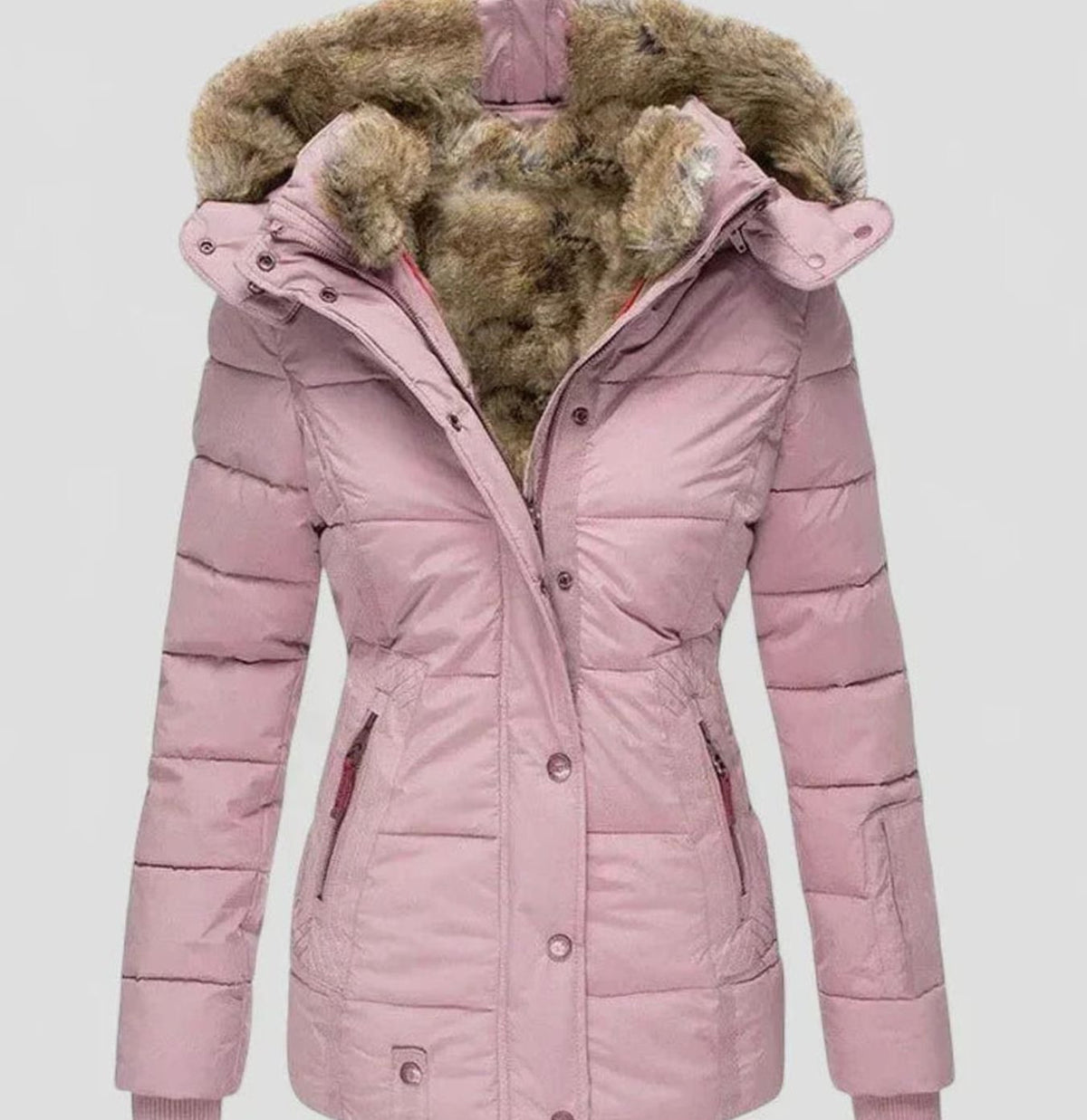 Marlene Women's Lined Winter Jacket with Faux Fur Hood and Waist