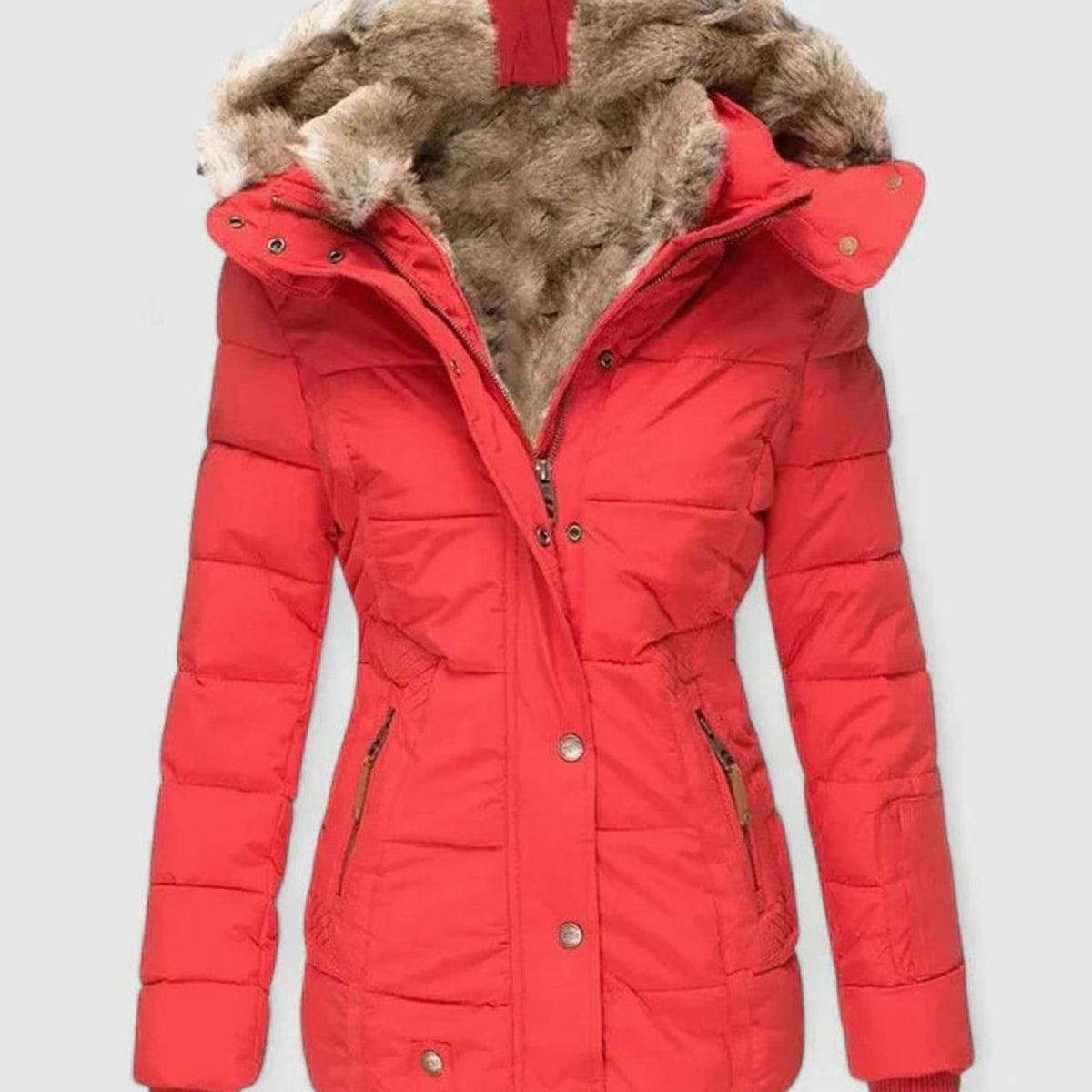 Marlene Women's Lined Winter Jacket with Faux Fur Hood and Waist