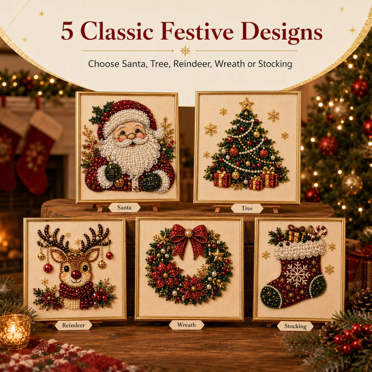 Relaxing & Beginner-Friendly DIY Christmas Pearl Diamond Painting Art Kit With Frame