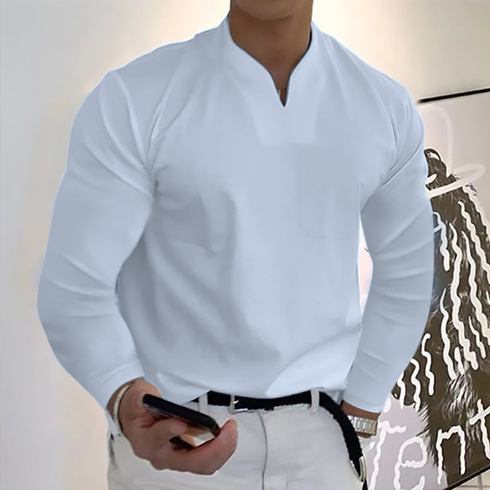 Men's Cotton Long Sleeve V-Neck Sports T-Shirt
