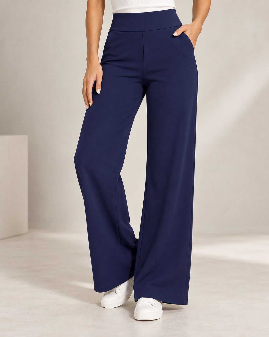 Comfortable Stretch Trousers With Wide Legs