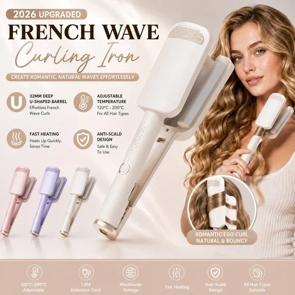 32mm Wave Curling Iron – Large Bouncy Curls, 4 Adjustable Heat Settings and Negative Ion Treatment – Salon-Quality Styling at Home