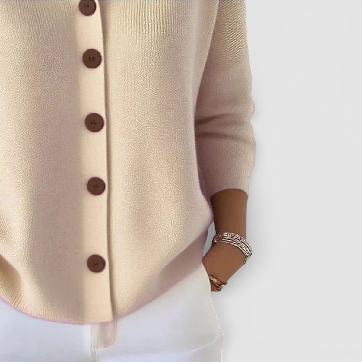 Knit Blouse with Polo Collar and Button Placket