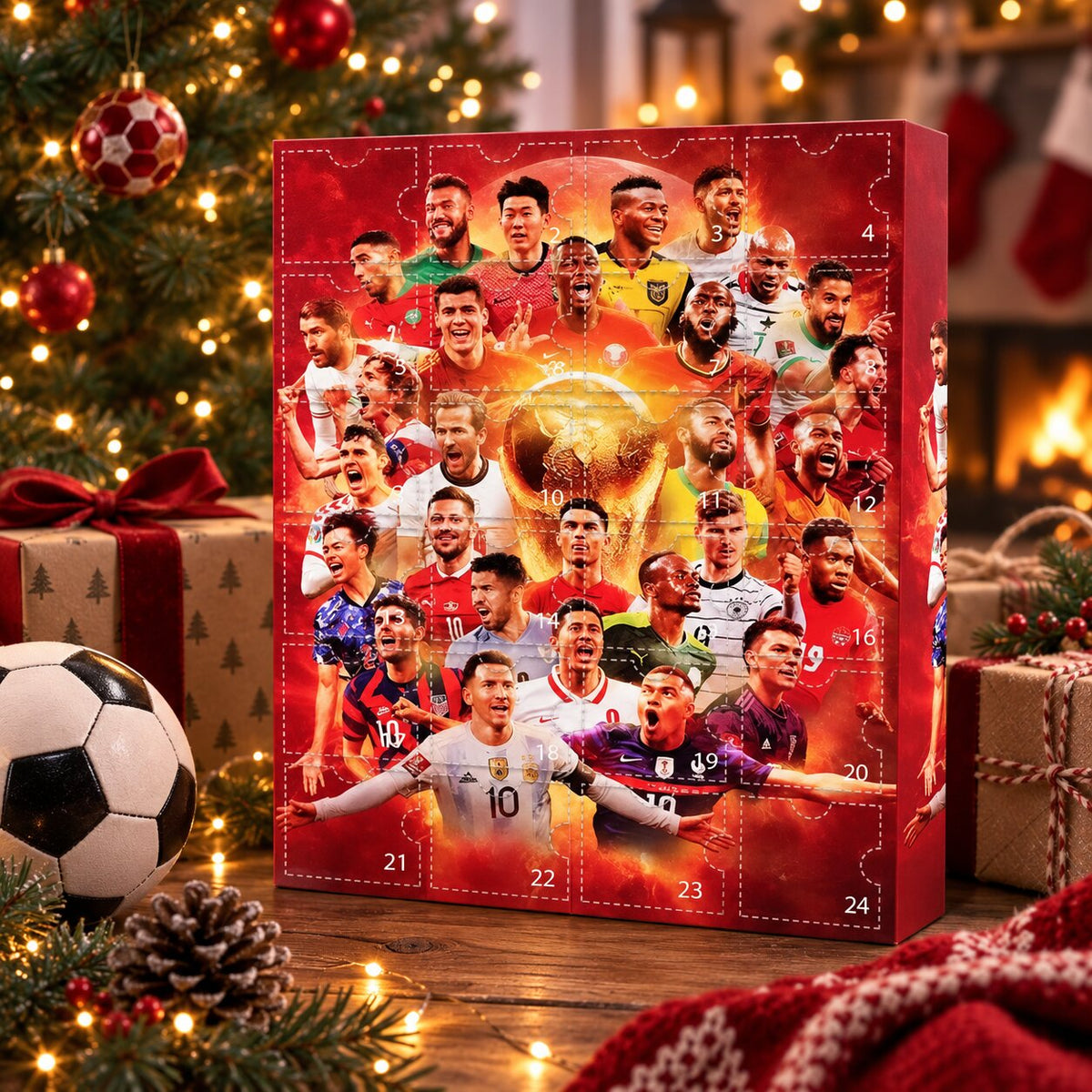 Soccer Advent Calendar 2026 with 3D ornaments and soccer designs