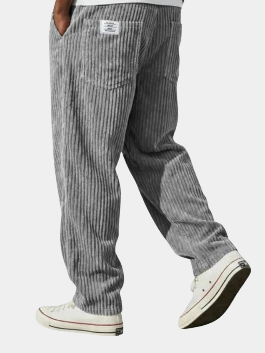 Men's Loose Corduroy Pants with Elastic Waist Straight Fit