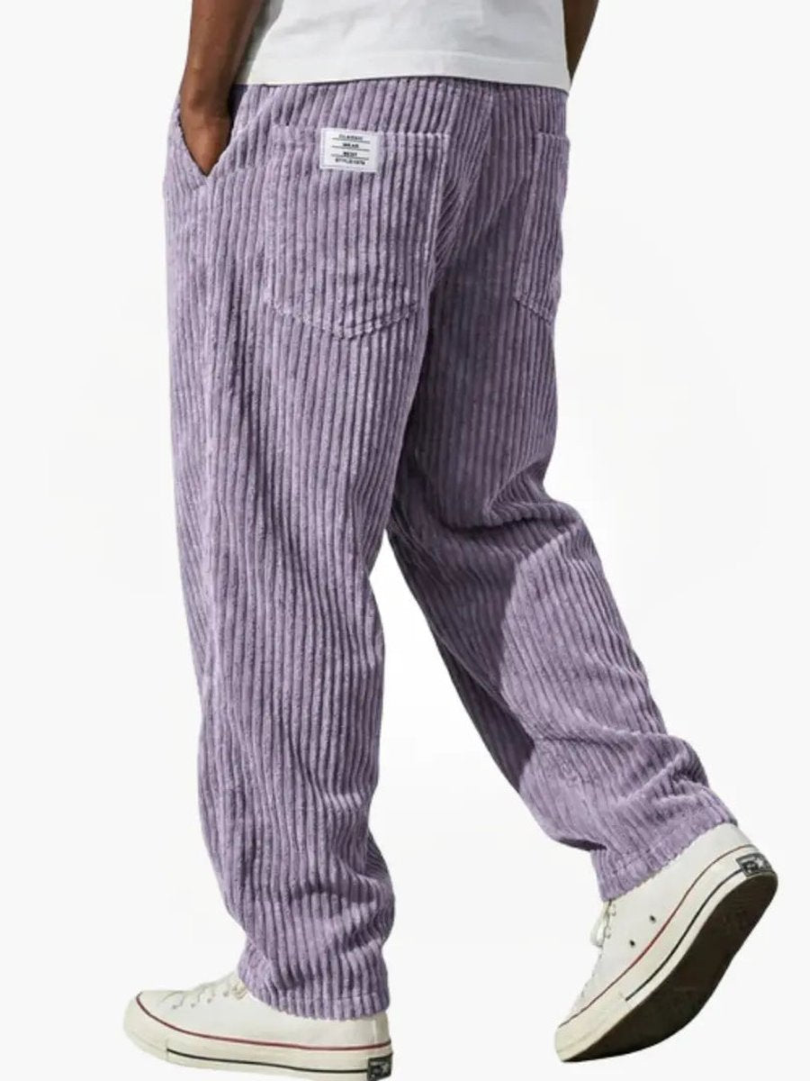 Men's Loose Corduroy Pants with Elastic Waist Straight Fit