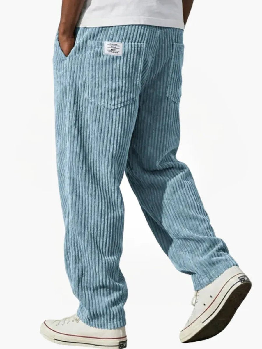 Men's Loose Corduroy Pants with Elastic Waist Straight Fit