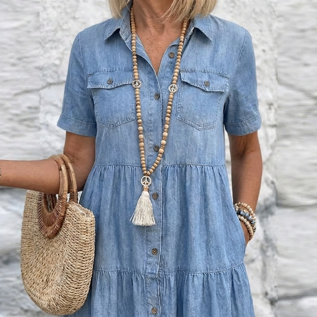 Relaxed Tiered Button-Front Midi Dress