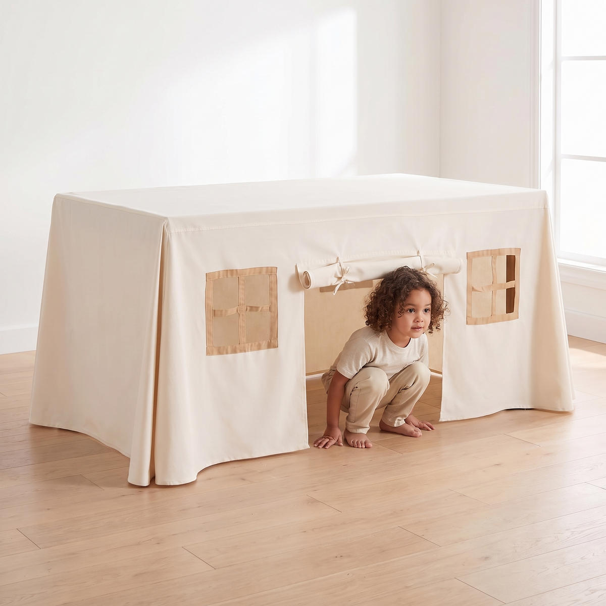 Table Play Tent | Fits Over Dining Tables, 290 x 230 cm – Natural