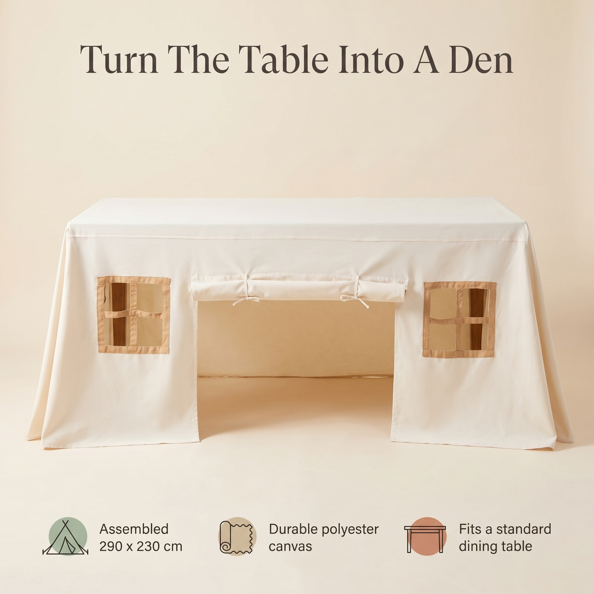 Table Play Tent | Fits Over Dining Tables, 290 x 230 cm – Natural