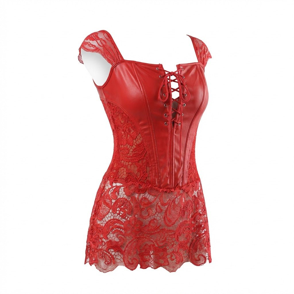 Lace Faux Leather Corset Dress