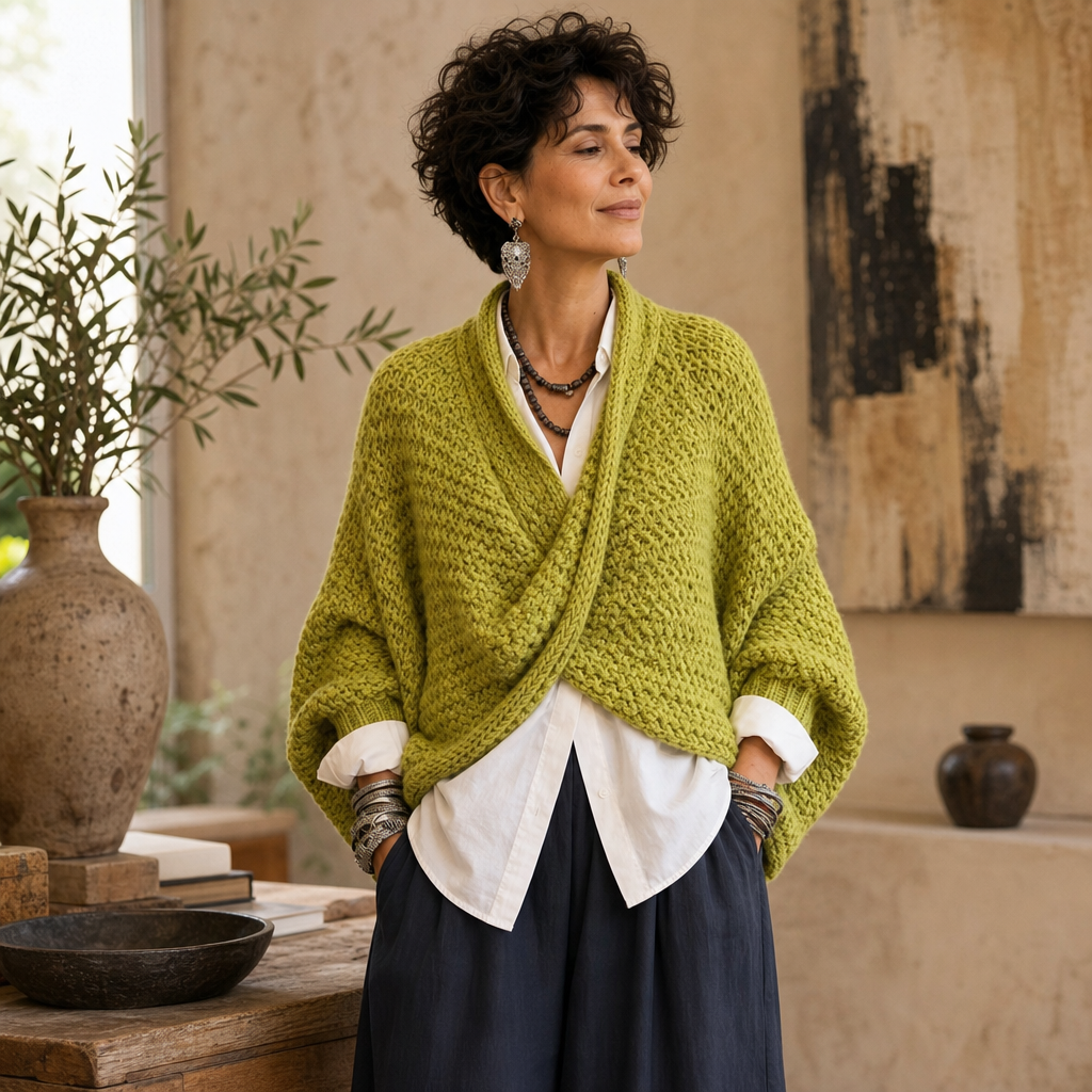 Chunky Knit Crossover V-Neck Sweater