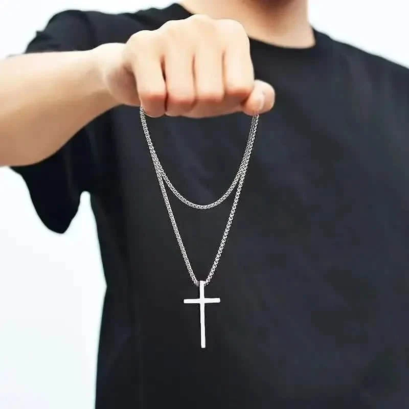 Fashion Stainless Steel Cross Pendant Unisex Necklace