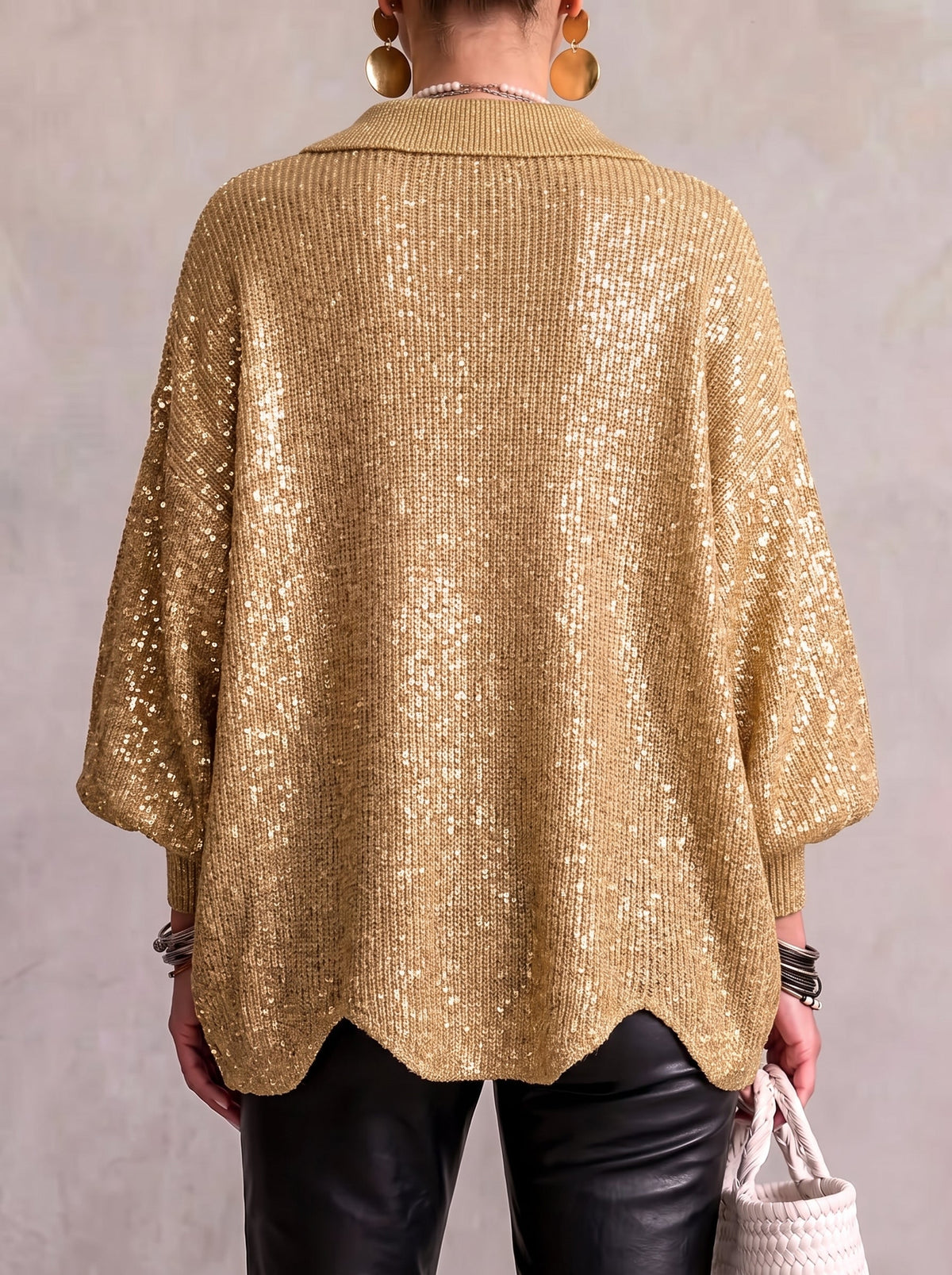 Oversized Collared Cardigan With Large Metal Buttons