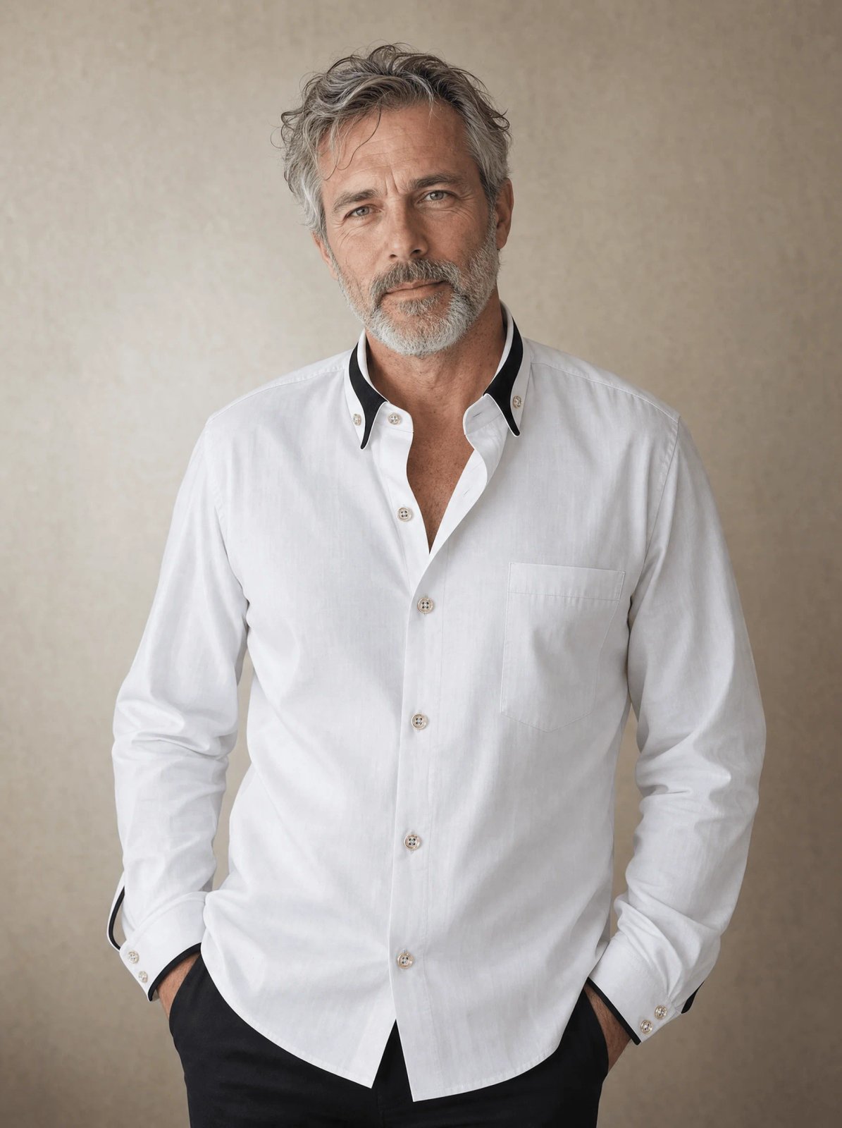 Button-Up Shirt with Contrast Collar