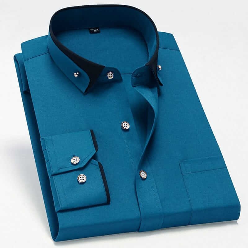 Button-Up Shirt with Contrast Collar