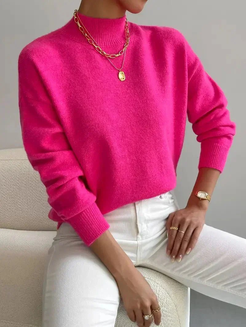 Sweater with High Neck and Ribbed Cuffs