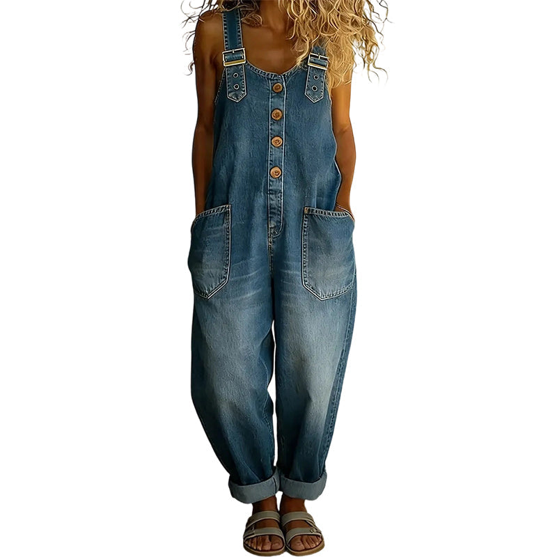 Women's Relaxed-Fit Denim Overalls with Deep Pockets