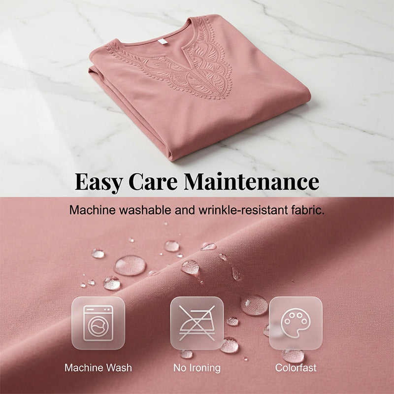 Lace-Trim V-Neck Blouse – Breathable Fabric & Flattering Drape for Work or Weekend