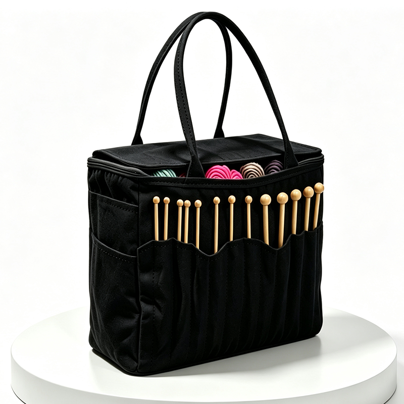Practical Yarn Bag in Durable Canvas with Smart Compartments for Needles and Scissors