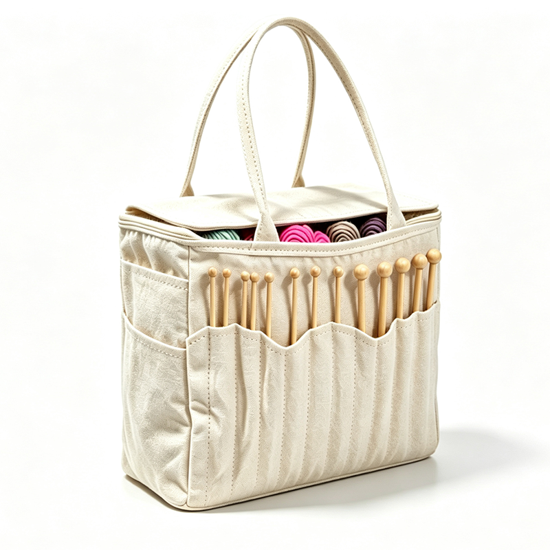 Practical Yarn Bag in Durable Canvas with Smart Compartments for Needles and Scissors