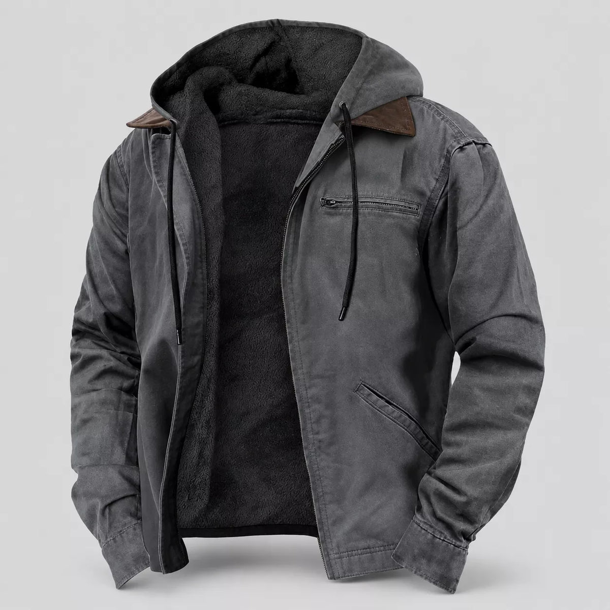 Work Jacket with Hood and Fleece Lining for Men