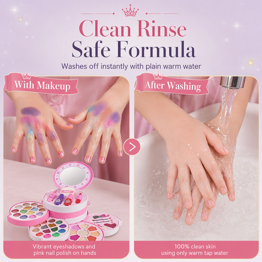 Washable Princess Makeup Set – Non-irritating, trays & portable case
