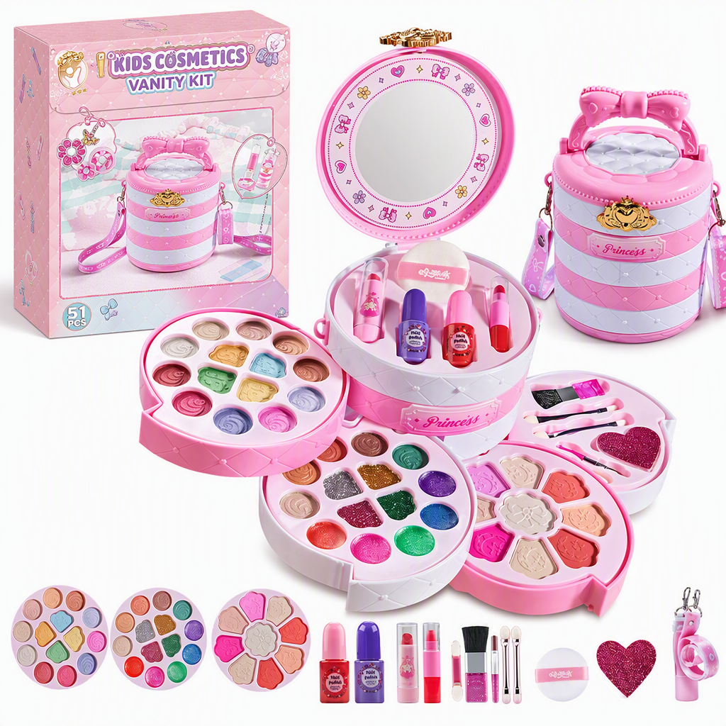Washable Princess Makeup Set – Non-irritating, trays & portable case
