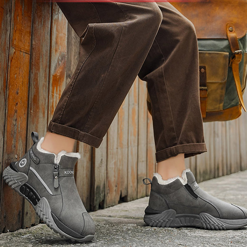 Zip On & Go Men's Warm PU Leather Casual Sneakers