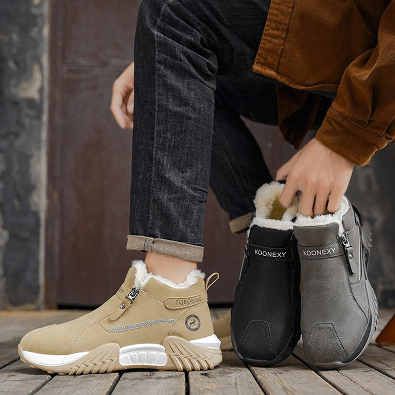 Zip On & Go Men's Warm PU Leather Casual Sneakers