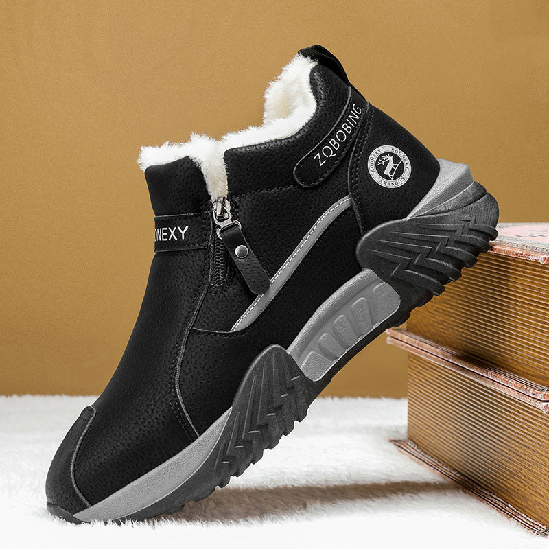Zip On & Go Men's Warm PU Leather Casual Sneakers