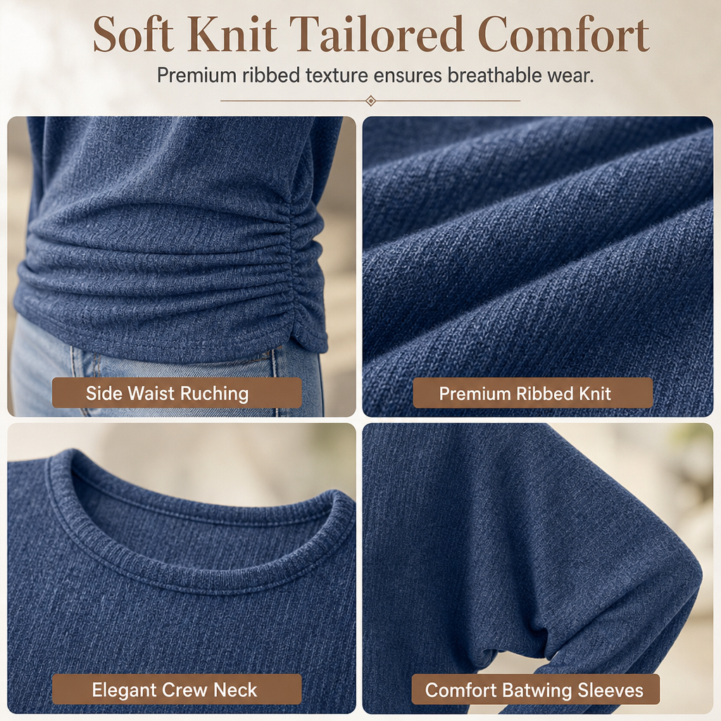 Women's Crewneck Knit Sweater – Soft Knit, Multi-Color Versatile – Stretch & Shape-Retaining, Six Autumn Shades