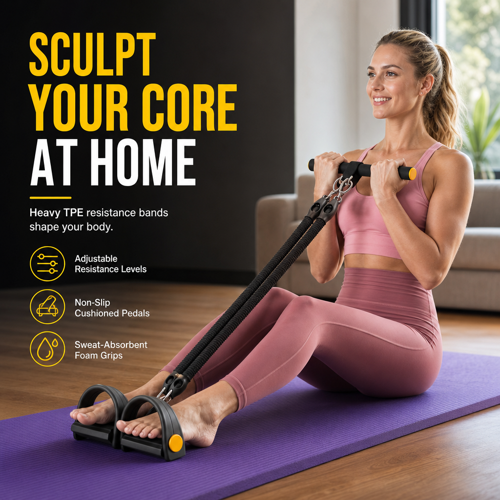 Pedal Resistance Band – 4 Resistance Levels, Reinforced Carabiners & Full-Body Home Workouts