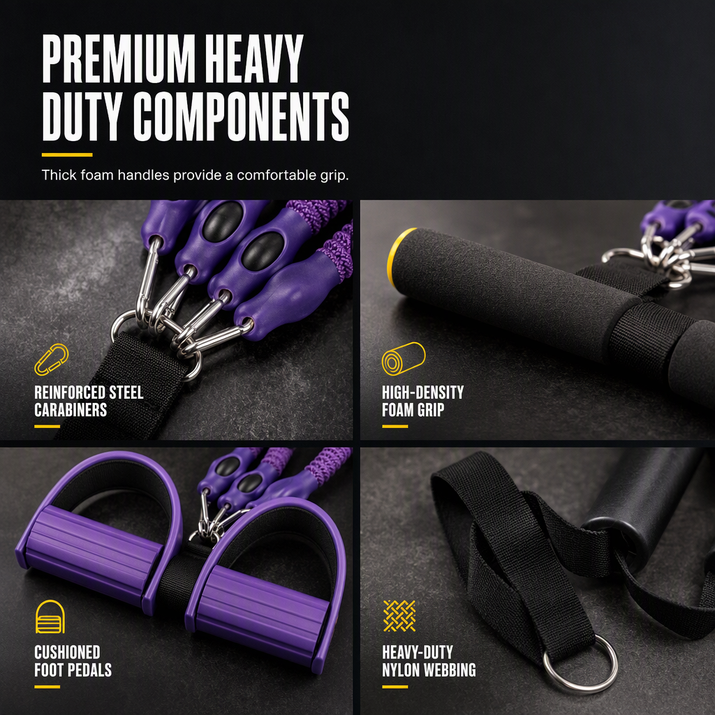 Pedal Resistance Band – 4 Resistance Levels, Reinforced Carabiners & Full-Body Home Workouts