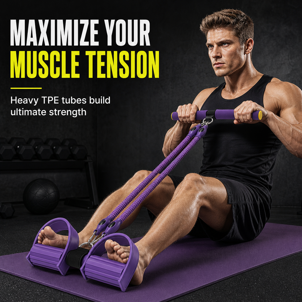 Pedal Resistance Band – 4 Resistance Levels, Reinforced Carabiners & Full-Body Home Workouts