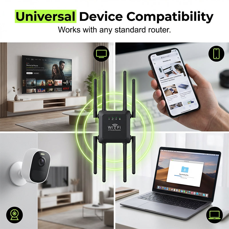 Long Range WiFi Extender for Home – Eight High-Gain Antennas, Dual-Band & Dead Zones Eliminated – Perfect for Basements, Attics and Patios