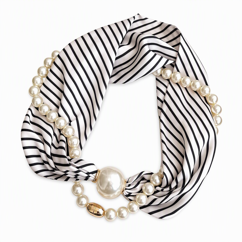 Scarf Necklace with Pearl Details
