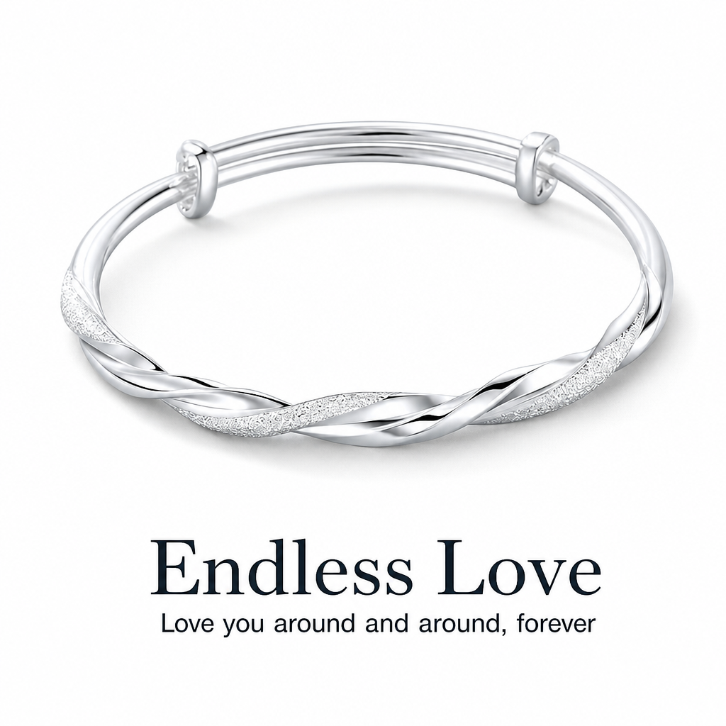 Infinite Mobius Twist Bangle: Smooth Sliding Adjustable Clasp, Dual Textured Finish, Electroplated Anti-Fade Jewelry