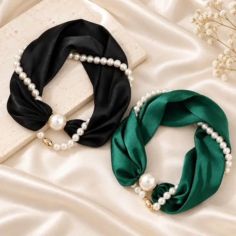 Decorative Scarf Necklace with Pearls, Elegant Style
