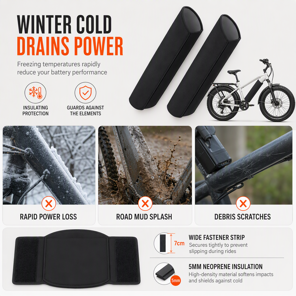 Lithium Battery Cover for Electric Bike, Waterproof, Dustproof and Cold-Resistant Protective Sleeve for Electric Bike Frame, Neoprene
