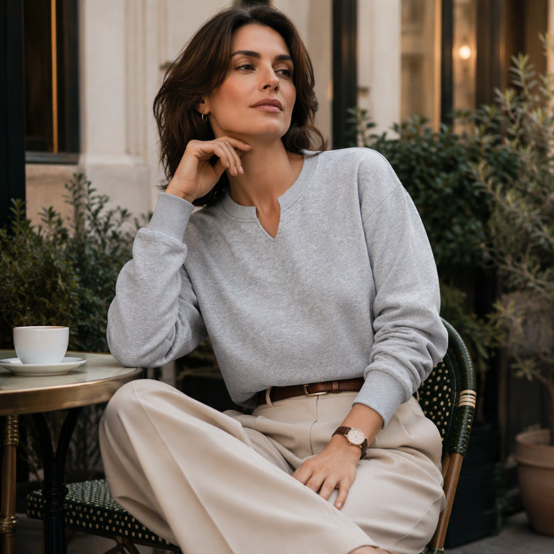 Casual Women's Sweater with Split V-Neck