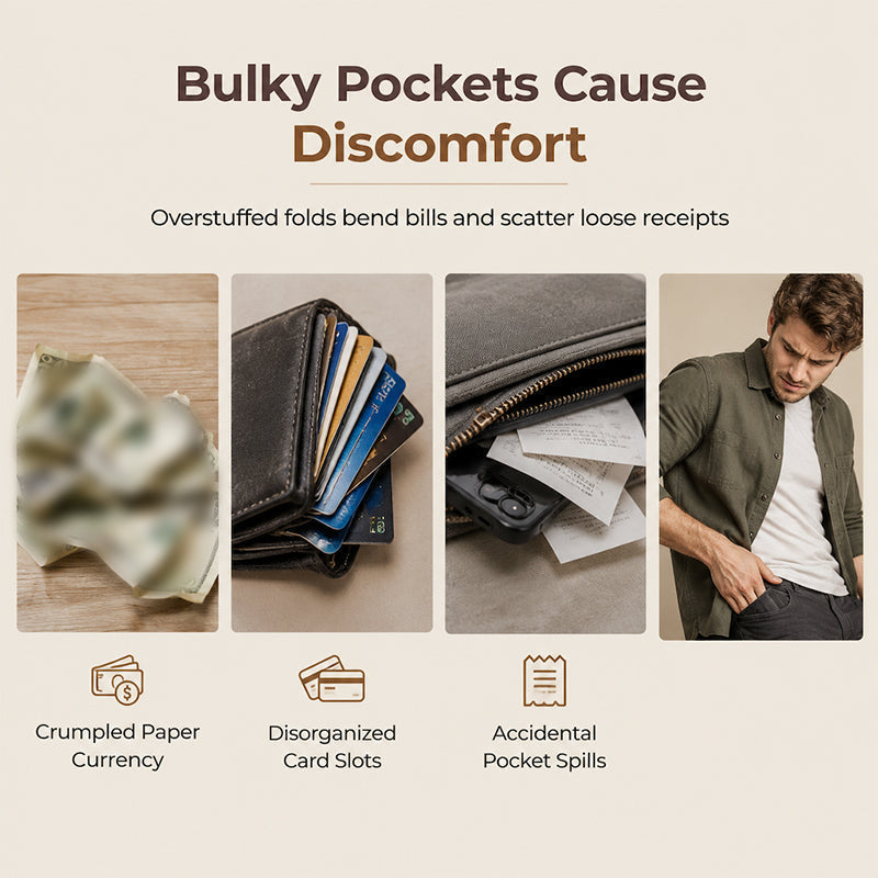 Structured Everyday Clutch Wallet – Rigid Zip, Flat Banknotes, Multi-Compartment, Scratch-Resistant