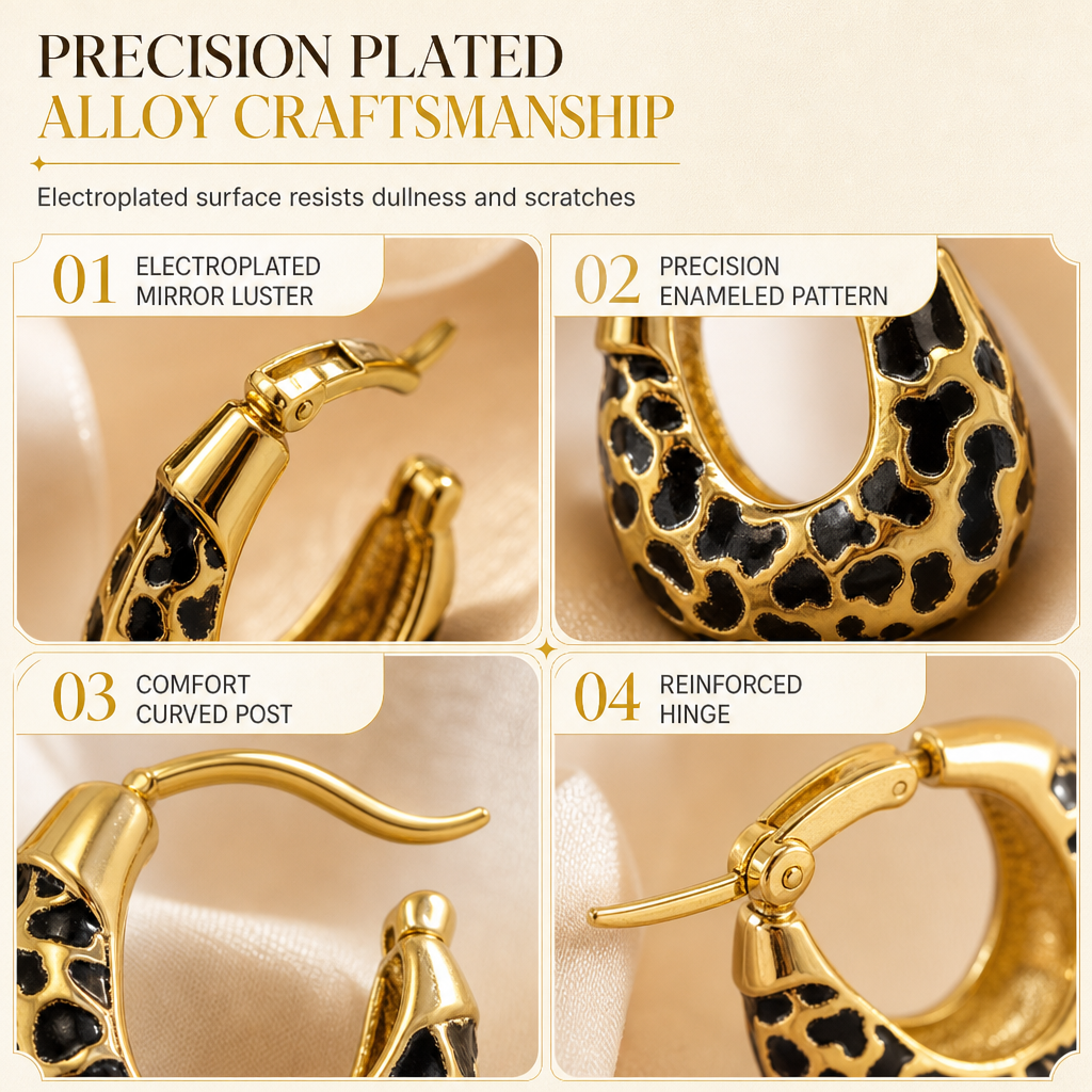 Vintage Leopard Print U Shaped Huggie Hoop Earrings for Women