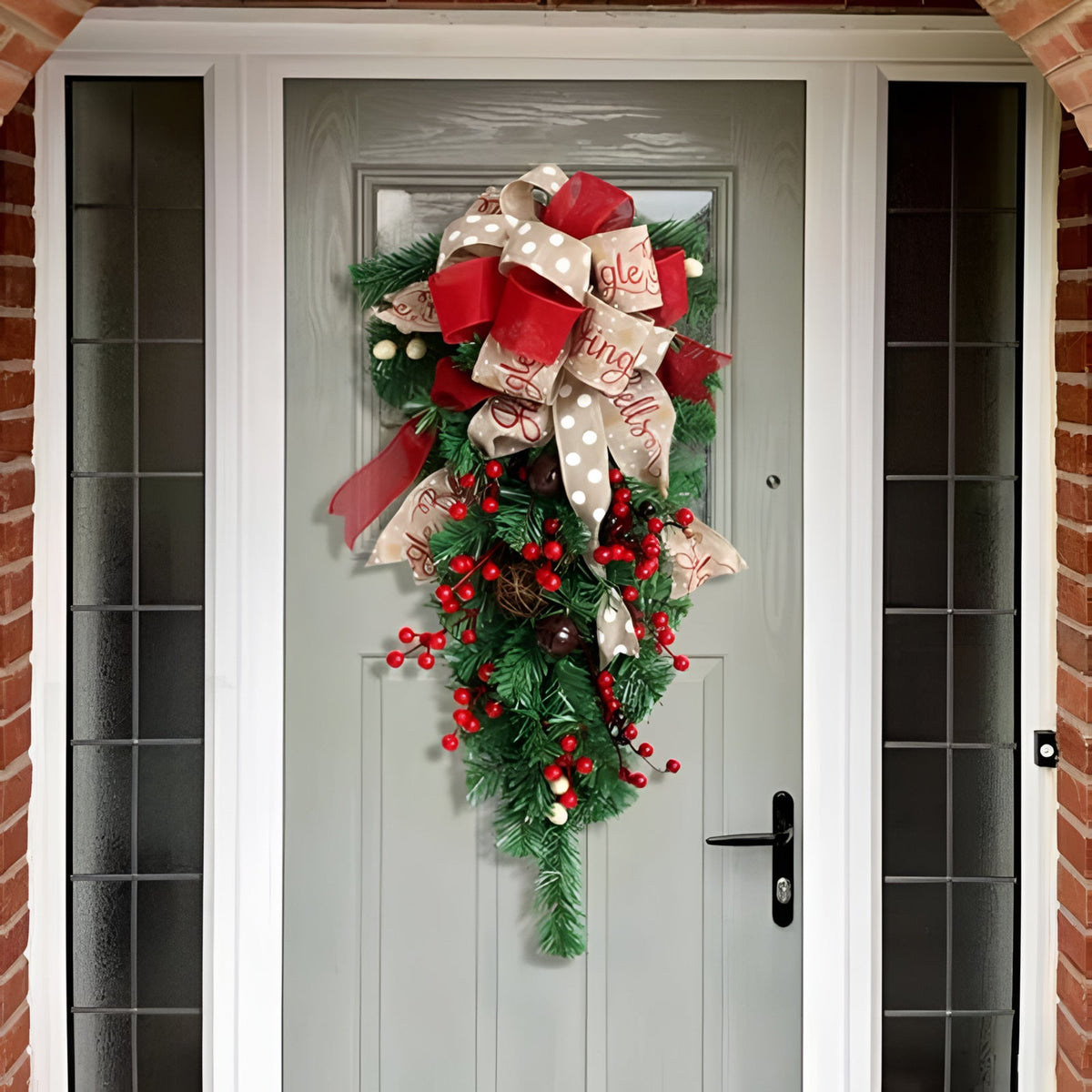 Upside Down Christmas Tree Door Swag with Bows and Berries, 60 cm