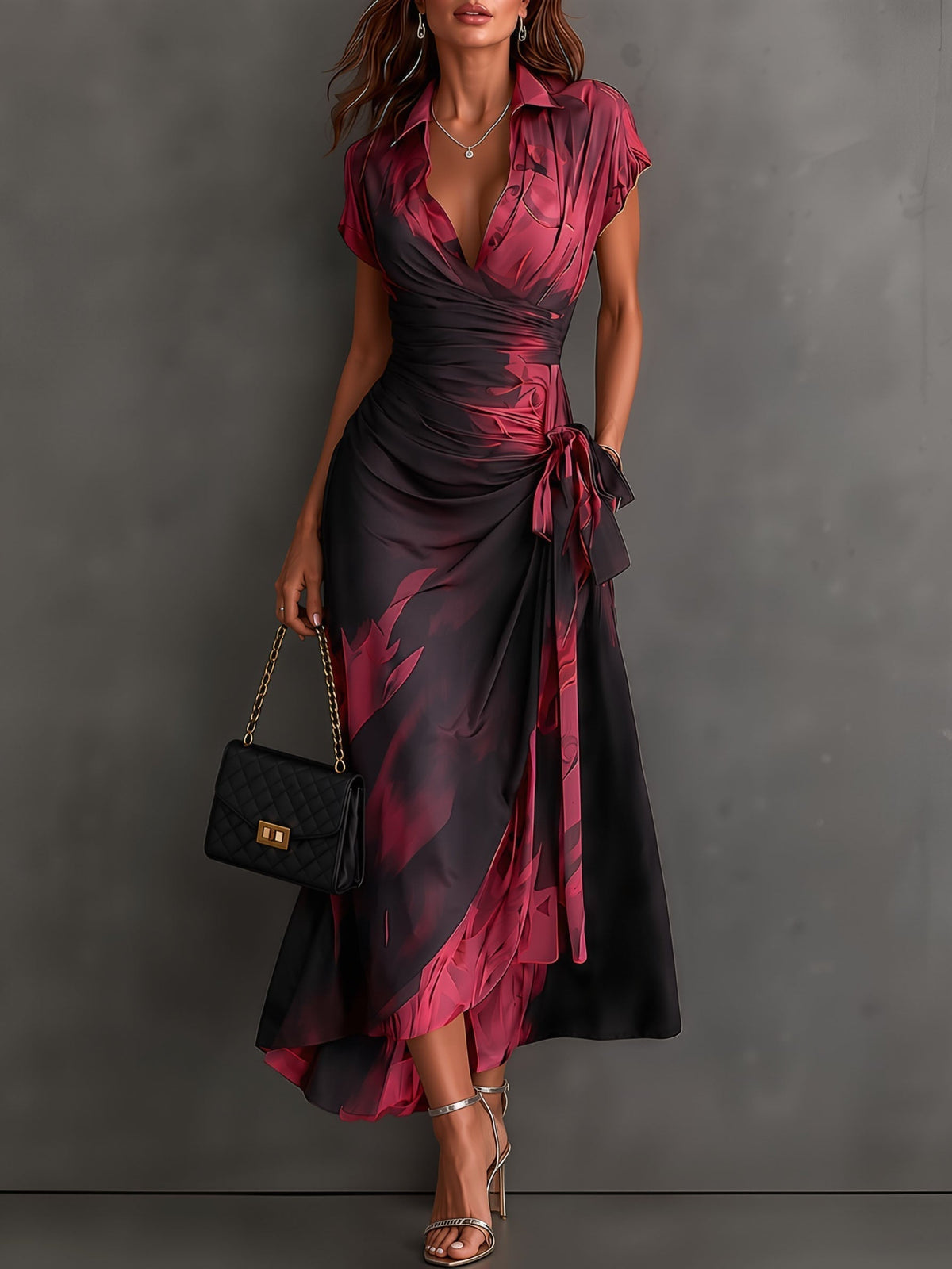 Abstract Print Autumn Wrap Dress