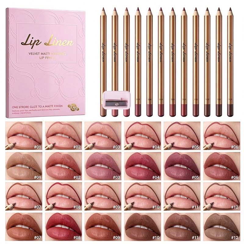 12 Pcs Matte Lip Liner Set with Sharpener, Blendable Lip Pencil